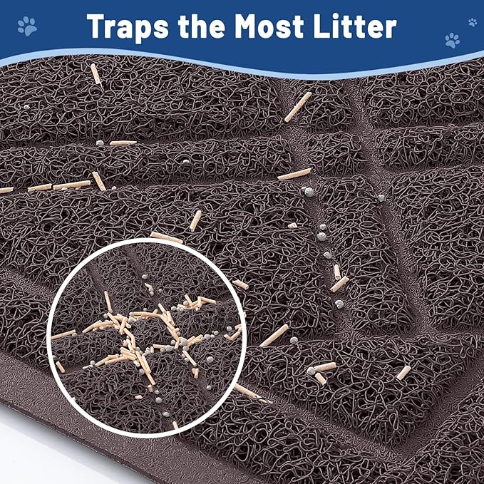 Smiry Cat Litter Box Mat 30x17, Non-Slip Water Resistant Litter Trapping Mat, Easy Clean Less Waste and Urine-Locking Cat Carpet for Indoor, Brown