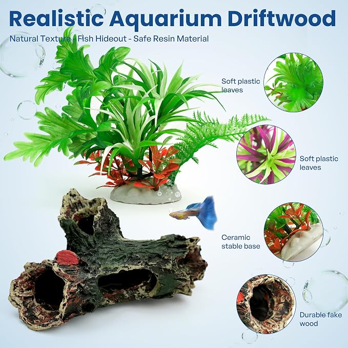 Fish Tank Decorations Artificial Small Resin Hideout Cave Plants | Resin hideout cave for fish tank decor, 6pcs aquarium decoration with lifelike plants, reduce stress for small tropical fish