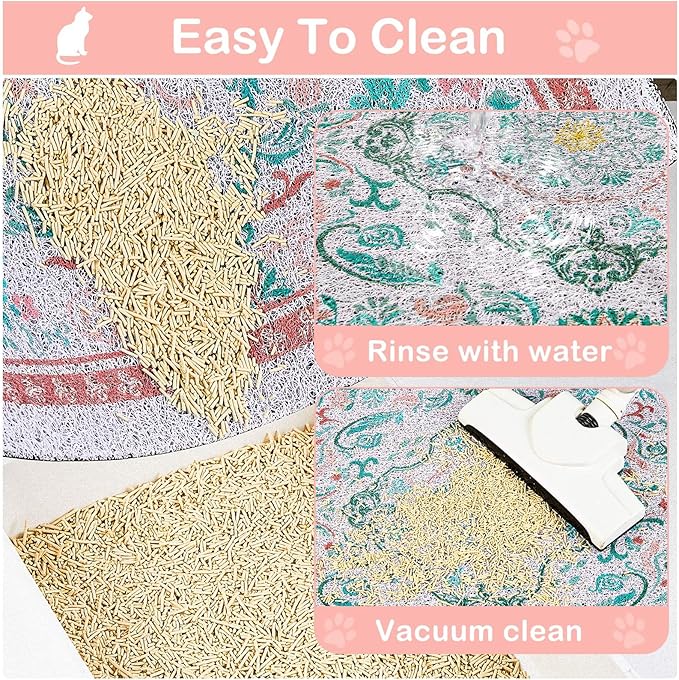 Glittme Cat Litter Mat with Non-Slip Bottom Litter Box Mat 33"X22" Litter Trapping Mat Easy to Clean Washable Cat Food Mat for Kitty,L