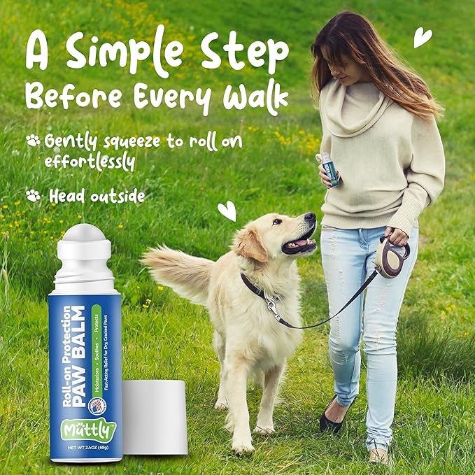Roll-On Dog Paw Balm - Moisturizer & Soothing Protection from Snow & Hot Pavements - Snout Soother for Dogs - Easy & Fast to Apply, Natural, Non-Toxic, Food-Grade, Lick-Safe Wax