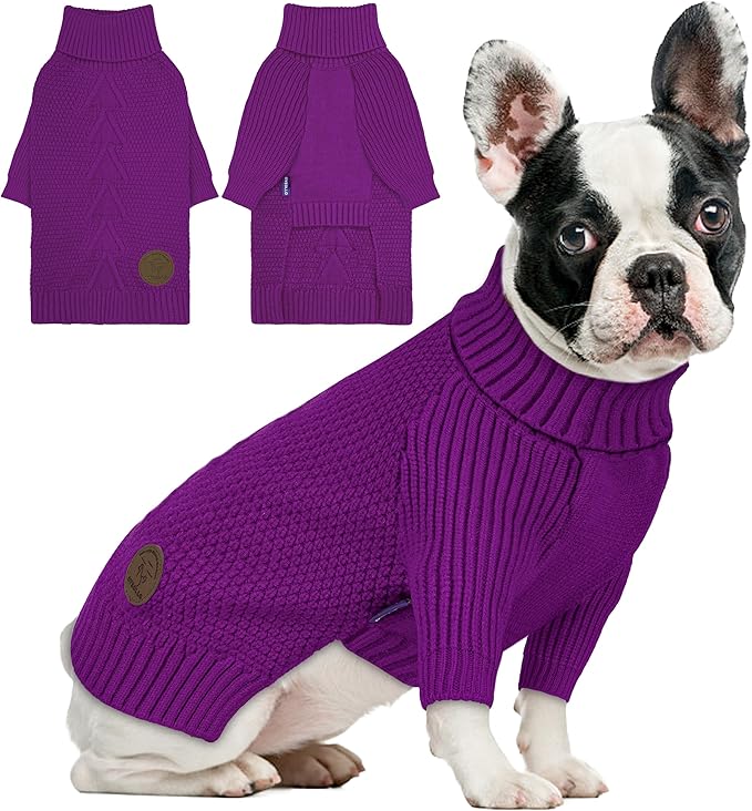 cyeollo Dog Sweater Pullover Turtleneck for Dogs, Classic Knitwear Fall Winter Cold Weather Dog Clothes Warm Pet Apparel Small Dogs Sweaters, Purple L