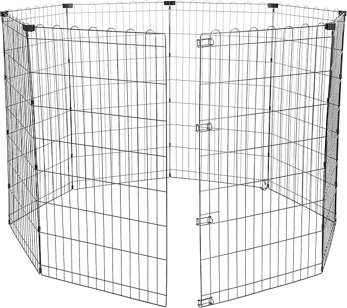 Amazon Basics Foldable Octagonal Metal Exercise Dog Playpen, Indoor/Outdoor, No Door, 8 Connected Panels, Large, 42 Inches Height, Black