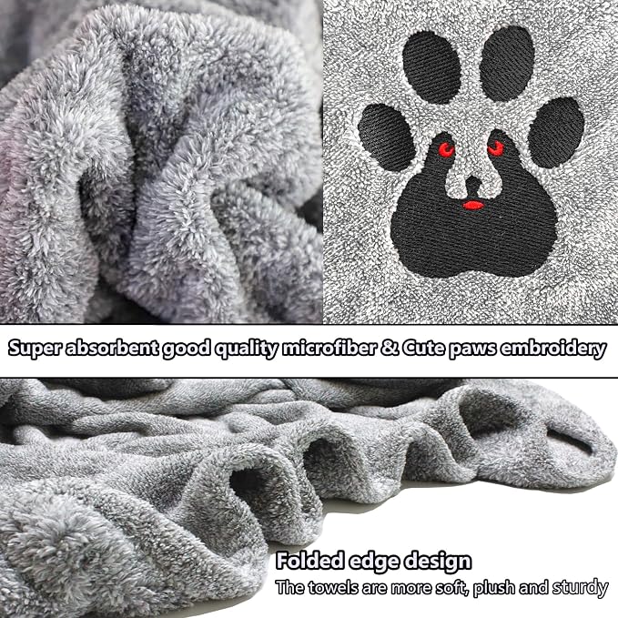 Dogvingpk Extra Large Dog Towel 3 Pack, Super Absorbent Soft Quick Drying Microfiber Pet Bath Towels for Large & Medium Dogs (XL-55" * 36", Green and Brown and Grey)