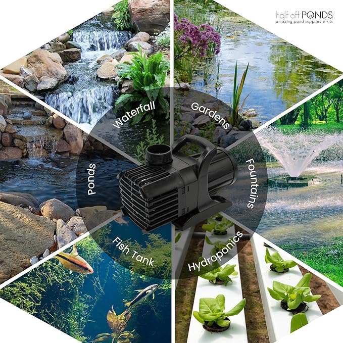 HALF OFF PONDS Submersible Water Pump, 6,100 GPH Pond Pump with 33FT Power Cord and 24FT Max Head, 354W Ultra Quiet Energy Efficient Pump for Koi Pond, Fountain, Waterfall, Water Garden, Skimmer