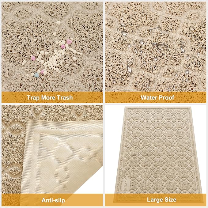 Cat Litter Box Mat, 35" x 24" Large Kitty Litter Trapping Mat Keep Floor Clean, Litter Box Mat Scatter Control, Waterproof, Easy to Clean, Durable Large Size Litter Mats for Floor