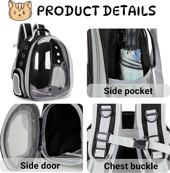 Cat Bubble Backpack Carrier for Small Medium Dogs Cats Carrying Bag, Airline Approved Pet Travel Carrying Bag Dog Hiking Walking Outdoor Backpack (Black)