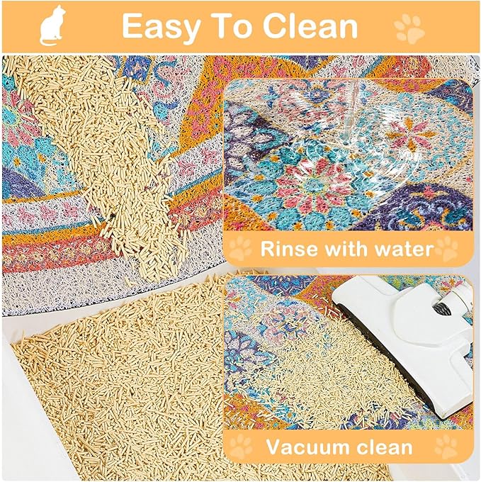 Glittme Cat Litter Mat with Non-Slip Bottom Litter Box Mat 24"X15" Litter Trapping Mat Easy to Clean Washable Cat Food Mat for Kitty,S