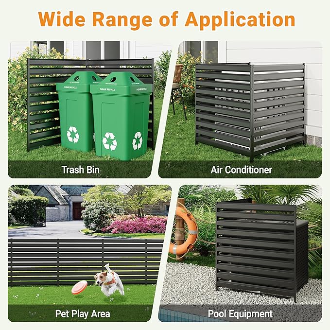 CJF Outdoor Privacy Screens, 42" H x 38" W Metal Air Conditioner Fence Panels, Pool Equipment Enclosure, Trash Can Screens Fence Kit for Outside Backyard Patio(Black/3-Panel)