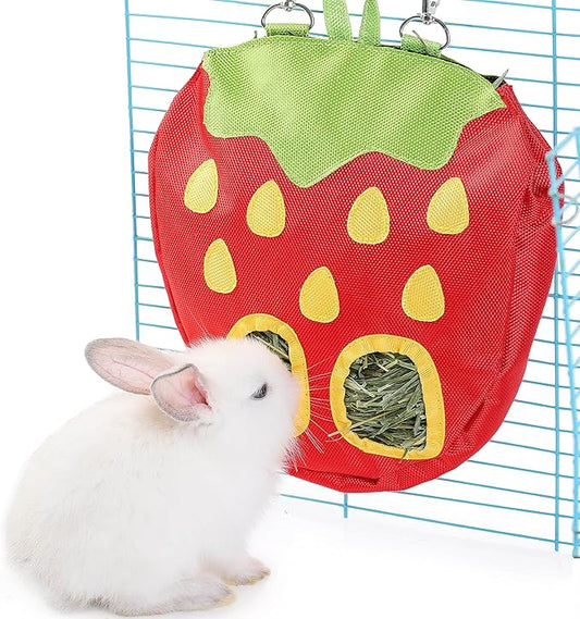 JanYoo Rabbit Hay Feeder Bag for Cage Guinea Pig Timothy Hay Dispenser Storage Manger Hanging Large Less Waste for Bunny