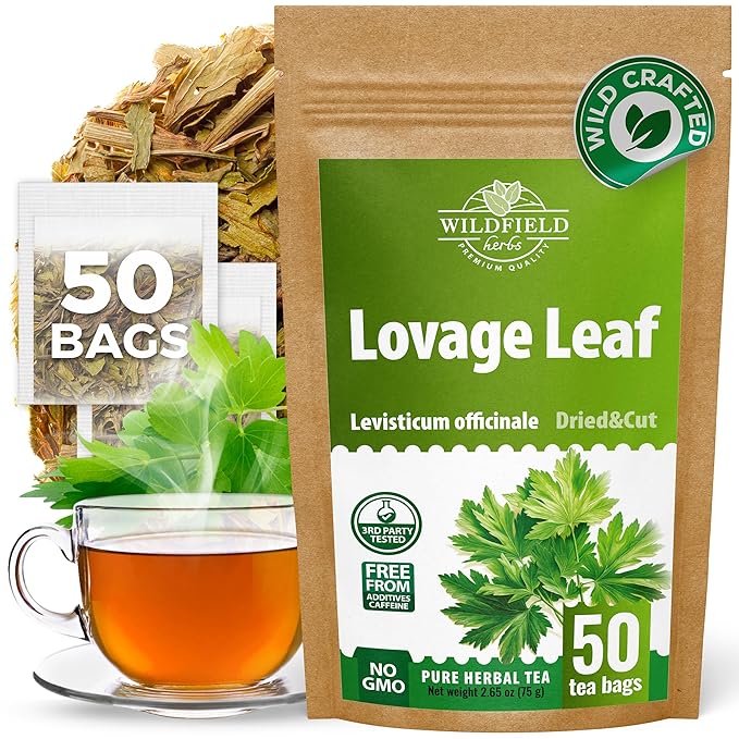 50 Bags Lovage Leaf Herb Tea (Levisticum Officinale) – 50 Count 1.5g Herbal Bags Hoja De Levístico