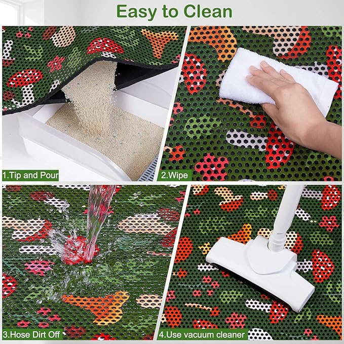 Bienbee Cat Litter Mat, 46"x27" Jumbo Litter Mat Double Layer Litter Trapping Mat,Reduces Tracking and Keeps Floors Clean, Jungle Mushroom XL