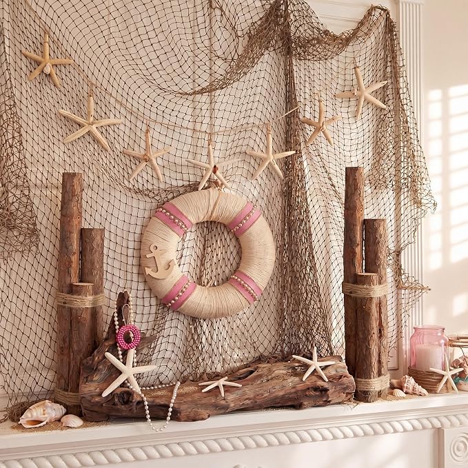 Novabright 6pcs Large Brown Driftwood Piling Decor 12 Inch Rustic Wood Table Sign Beach Driftwood Piling Farmhouse Nautical Coastal Centerpieces Tables Decor for Fish Tanks Summer Kitchen Dining