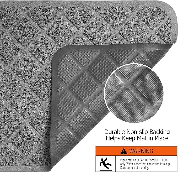 Conlun Cat Litter Mat Litter Trapping Mat, Premium Durable PVC Grid Mesh with Scatter Control, Non-slip, Less Waste Cat Litter Box Mat, Soft on Kitty’s Paws, Urine Waterproof, 24" x 17" Grey