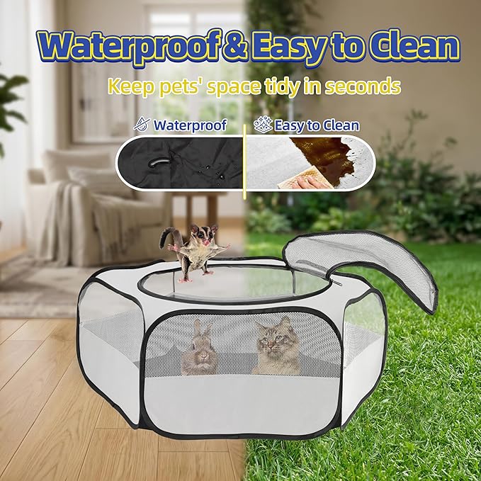 Small Animal Playpen with Mesh Cover & Waterproof Bottom Cat Tent Chicken Brooder Rabbit Guinea Pig Cage Playpen for Small Animals Indoor Outdoor Use