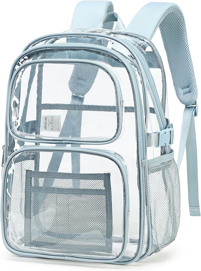 abshoo Large Heavy Duty Clear Backpack For School Bookbag Transparent Multi Pocket Backpacks (Blue)