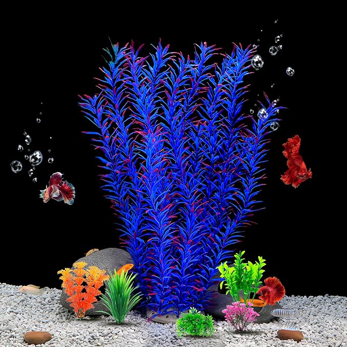 CousDUoBe 21 Inch Aquarium Plants Set Tall Fish Tank Plants – Realistic Artificial Fish Tank Decorations (1 Pcs Large Green Fish Tank Plants, 5 Pcs Small Plants)