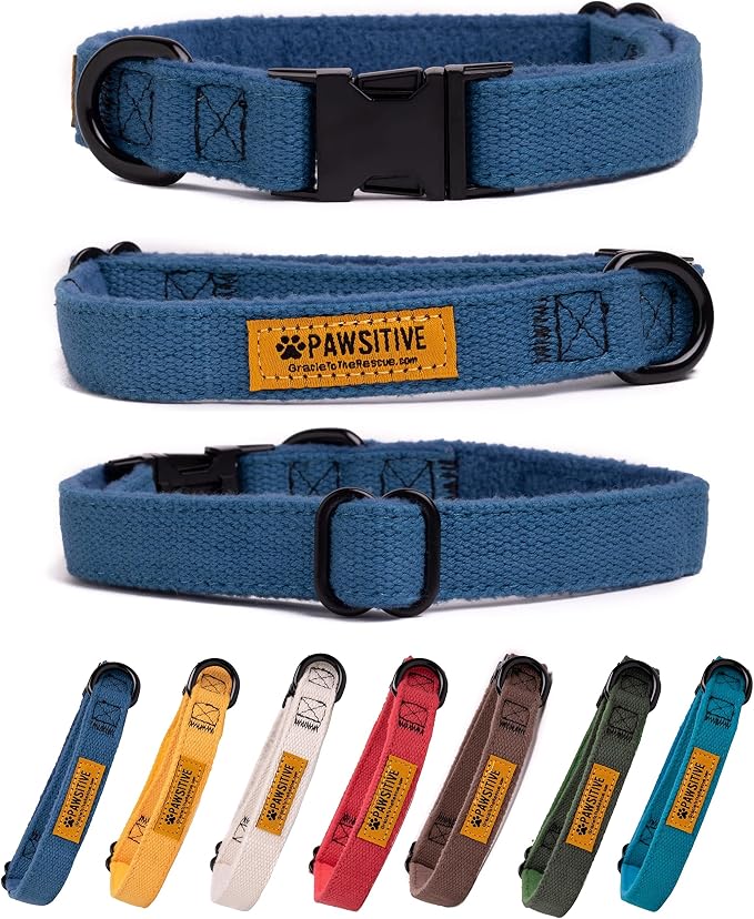 Pawsitive Hemp Dog Collar - Super Soft Hypoallergenic Lining. Great for Small, Medium and Large Dogs; Large Night Blue
