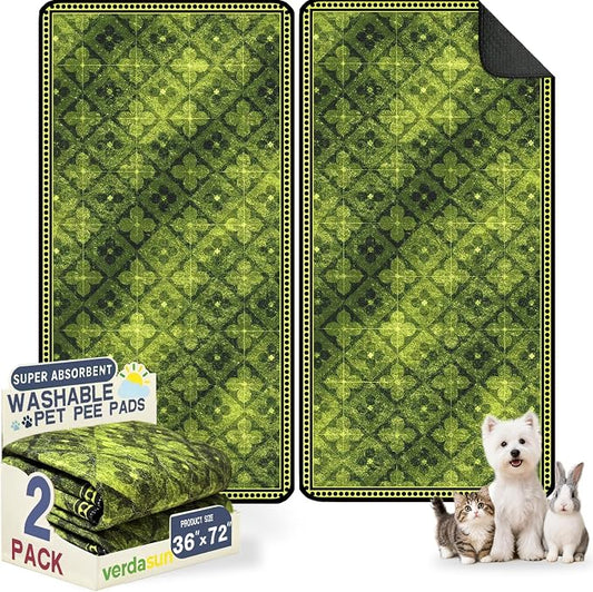 Washable Pee Pads for Dogs, Reusable Puppy Potty Training Pads, Ultra-Absorbent Thick Waterproof Leak-Proof Non-Slip Pads & Mat for Crate, Playpen, Floor, Whelping & Housebreaking , 2 Pack 36"x72"