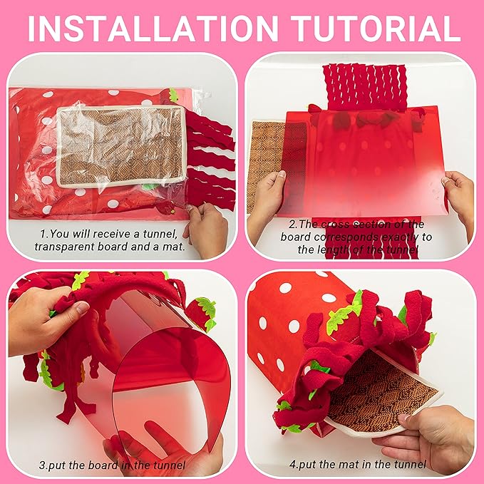 Guinea Pig Hideout - Soft Fleece Tunnel House for Rat Hamster Hedgehog Chinchilla Squirrel Samll Animals - Cute Strawberry Shapes Bedding Cage Accessories for Sleeping Rest Playing