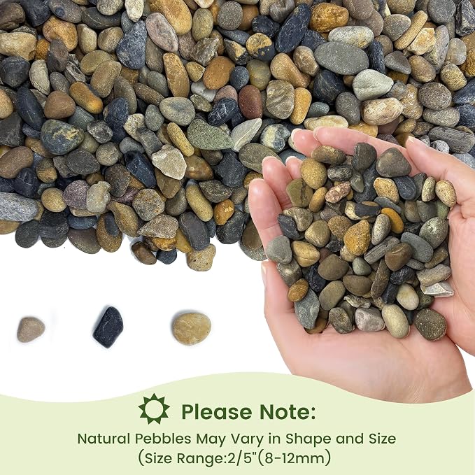 SIDONG 10LB Natural Aquarium Gravel, Small River Rocks for Fish Tank, Garden & Vase Decor - 2/5 Inch Pea Gravel, 8-12mm Polished Stones for Landscaping, Potted Plants, Terrarium