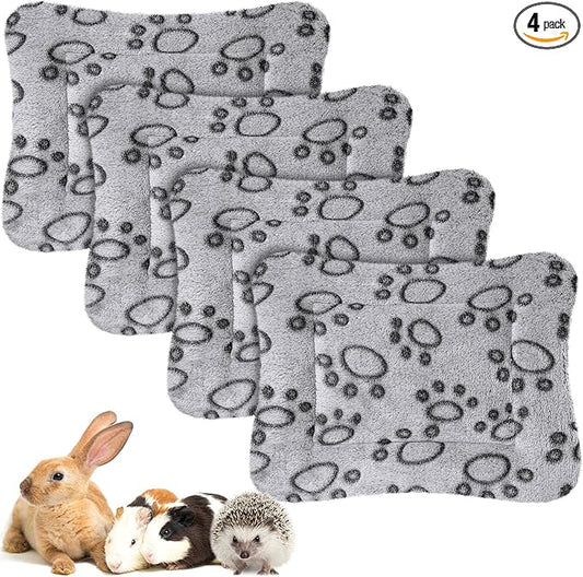 Haull 4 Pcs Waterproof Guinea Pig Bedding Guinea Pig Bed Plush Cage Liners Soft Rabbit Dog Crate Pad Cat Mat Reversible Cozy Animal Pee Pad Hamster Bunny Mat Accessory(Gray Paw,13 x 10 Inch)