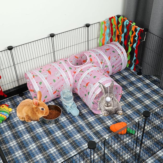 BWOGUE Bunny Tunnels & Tubes Collapsible 3 Way Bunny Hideout Small Animal Activity Tunnel Toys for Dwarf Rabbits Guinea Pigs Kitty