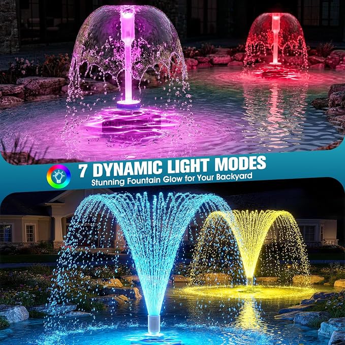 Pond Filter with Pump Fountain Kits,Pond Pump for Outdoor Ponds-Blue | 800GPH Pond Fountain Pump,3 Spray Modes&Water Drainage,18 RGB Cycling, IP68 Waterproof, Dry-run & Overheat Auto Shutoff