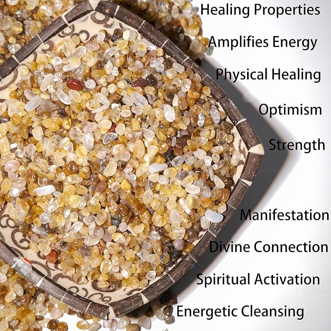 Golden Healer Quartz Chips Bulk 2lbs, 2400+ Pieces, 5-8mm Natural Gemstones