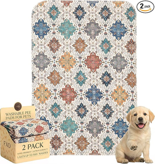 Washable Pee Pads for Dogs,Great Urine Absorbent Reusable Puppy Training Pads,Waterproof,Leak-Proof & Non-Slip Potty Pads for Whelping,Crate，Playpen，Bed.(Colorful Day, 24" x36" )