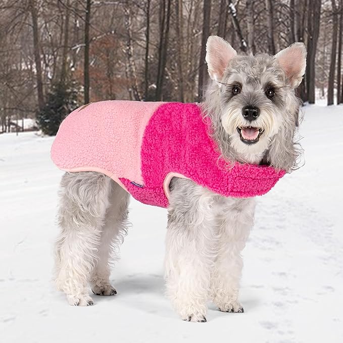 cyeollo Warm Dog Coat Sherpa Dog Winter Coat, Reversible Fleece Dogs Jackets Sweater Vest for Small Medium Dogs Male with Leash Hole, Soft Cold Weather Pet Clothes, Rose Red XL