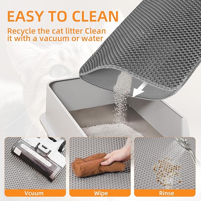 Large Cat Litter Mat for Litter Box, 47"×33" Double Layer Trapping Mat, Non-Slip Water Proof Kitty Litter Pad, Grey