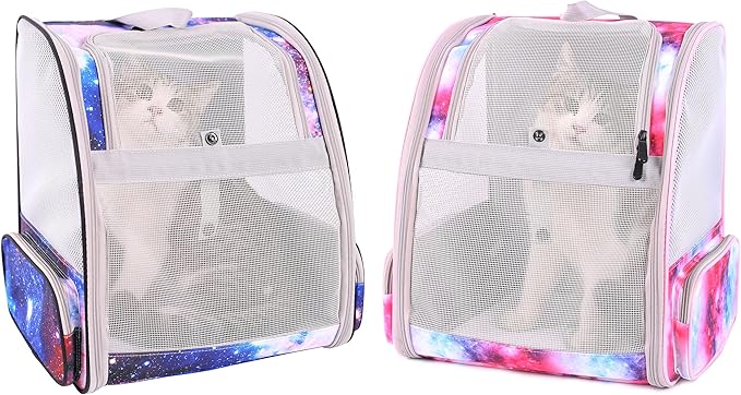 Galaxy Pink Pet Carrier Backpack for Cats and Small Dogs, Backpack for Kitten Bunny Airline Approved Travel Hiking Camping Cat Vet Book Bag (Ventilation)