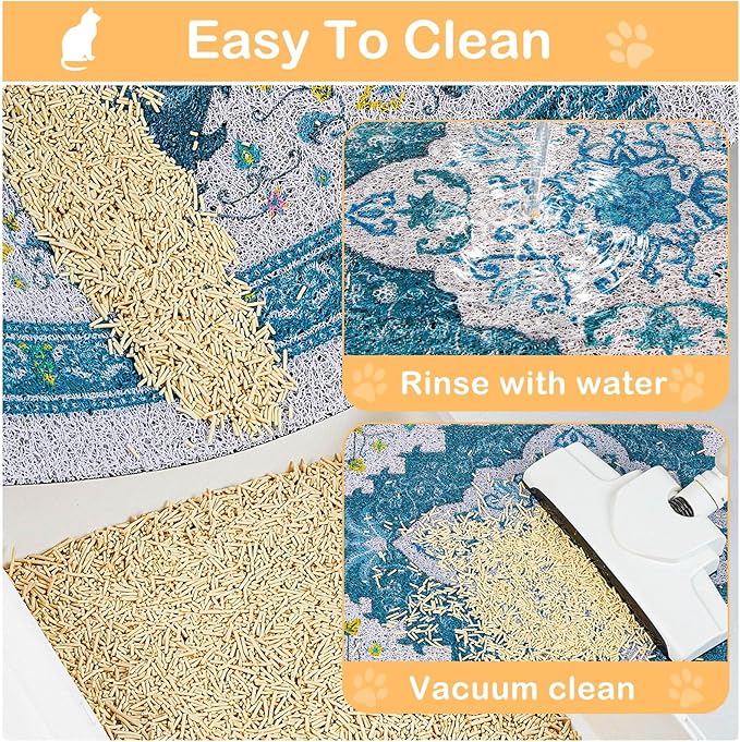 Glittme Cat Litter Mat with Non-Slip Bottom Litter Box Mat 24"X15" Litter Trapping Mat Easy to Clean Washable Cat Food Mat for Kitty,S