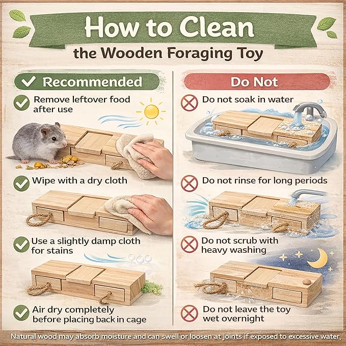 2 PCS Wooden Foraging Toys for Guinea Pigs, Hamsters & Chinchillas, Small Pet Puzzle Feeder with Drawers and Ropes, Natural Wood Chew Enrichment Activity Toy