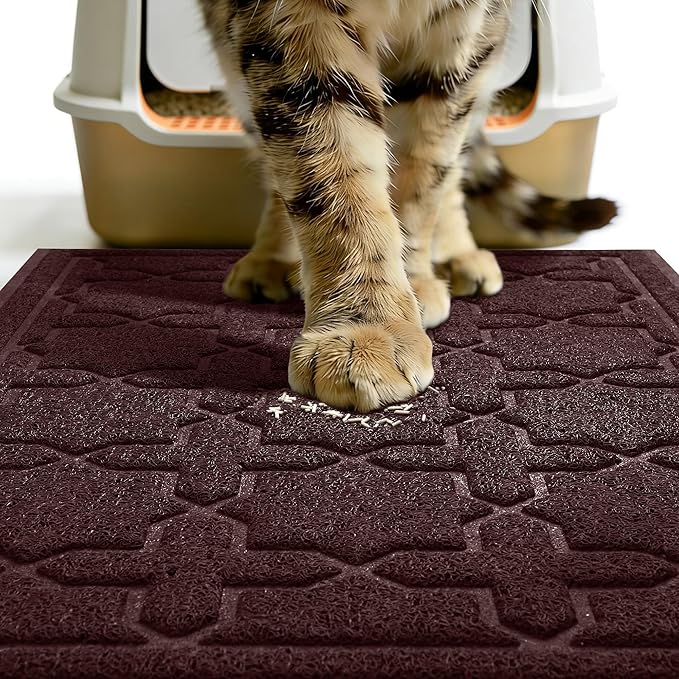 Yimobra Cat Litter Mat, Litter Trapping Waterproof Non Slip PVC Mat, Scatter Control Easy Clean for Litter Box, 47"x36", Dark Coffee