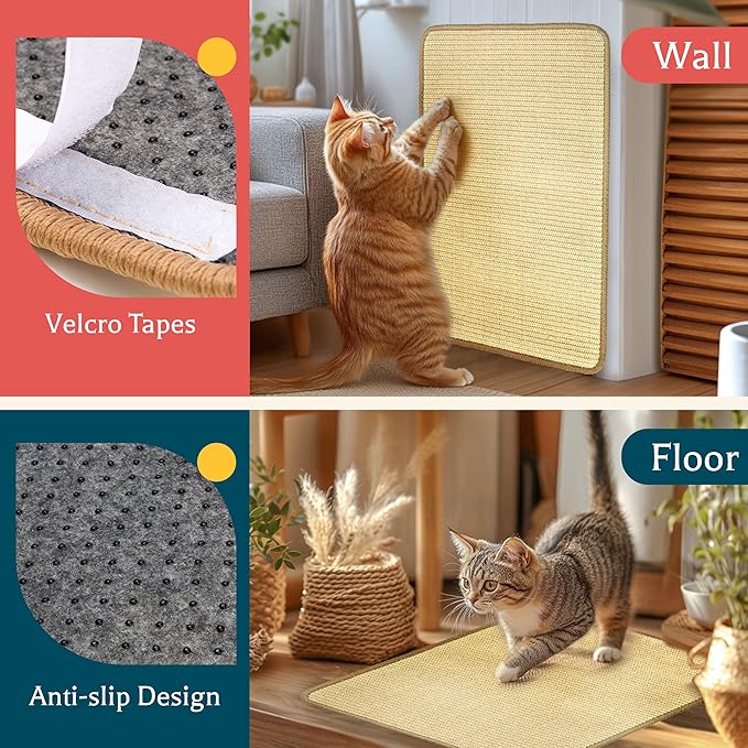PatiencET Bundle of 1 Set Cat Grooming Hammock and 2 Pack Cat Scratching Mat for Couch, Carpet, Sofa