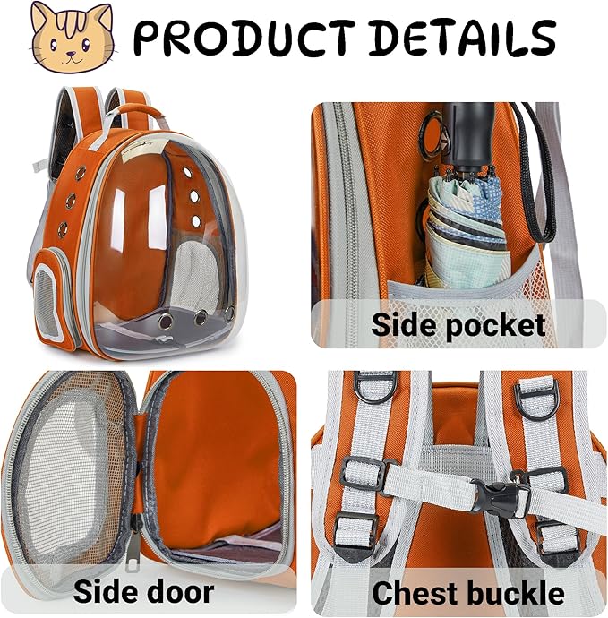 Cat Bubble Backpack Carrier for Small Medium Dogs Cats Carrying Bag, Airline Approved Pet Travel Carrying Bag Dog Hiking Walking Outdoor Backpack (Orange)