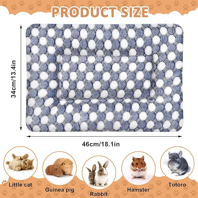 3 Pcs Guinea Pig Beds Soft Bunny Mats Washable Rabbit Bed Guinea Pig Plush Cage Liners Warm Small Animal Bed Mattres Fleece Sleeping Pad for Indoor Hamster Rat Squirrel Hedgehog Chinchilla Ferret