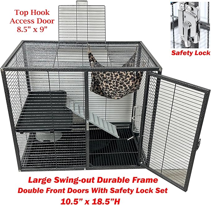 Two Full Story Deluxe Double Unit Critter Home Cage Double Durable Front Doors Safety Lock Tight 1/2-inch Wire Spacing for Feisty Ferret Hammock Chinchilla Cat Rat Gerbil Sugar Glider On Wheels