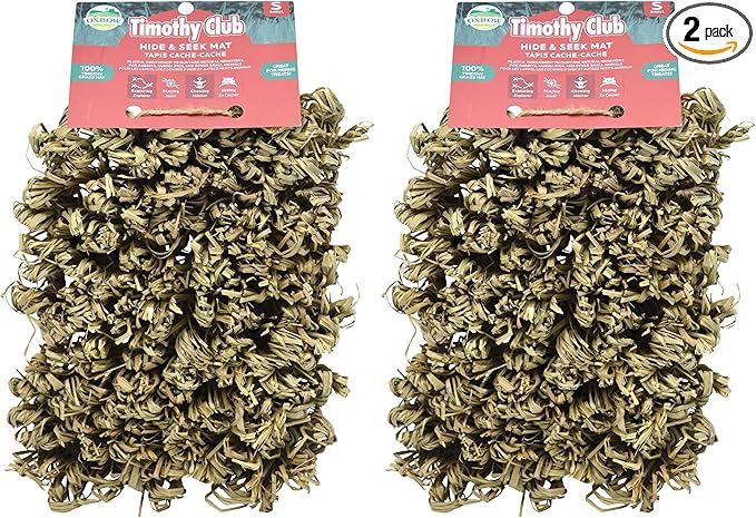 Oxbow Timothy Hay Hide & Seek Mat, Small – Rabbit & Guinea Pig Toys for Chewing & Relaxation, Enrichment for Bunny, Hamster, Chinchilla, Rat, Timothy Hay Small Animal Cage Accessories (Pack of 2)