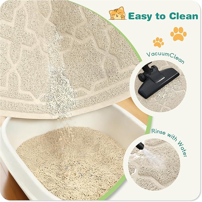 Yimobra Cat Litter Mat, Litter Trapping Waterproof Non Slip PVC Mat, Scatter Control Easy Clean for Litter Box, 35.4"x23.6", Beige