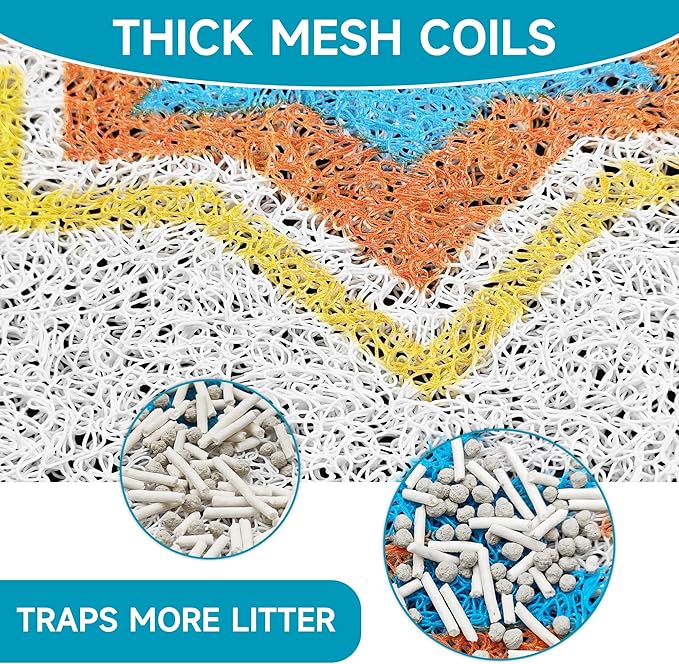 Cat Litter Mat, 24" x 16" Litter Box mat, Traps 100% Litter, Non-Slip Kitty Litter Trapping mats, Small Cute Litter mat, Easy Clean for Scatter Control, Bohe cat Food mat, Urine Waterproof
