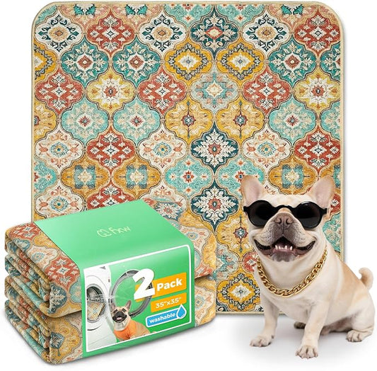FXW Washable Pee Pads for Dogs, Puppy Pads with Super Absorbent, Specifically Designed for FXW Rollick/Homeplus Dog Playpen, 35" Square, Beige Gourd, 2 Packs