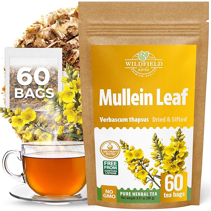 60 Bags Mullein Leaf Tea (Verbáscum L.) - 60 Count 2g Bags Mullen Leaves Mullein Loose Leaf Mulungu Hoja De Gordolobo