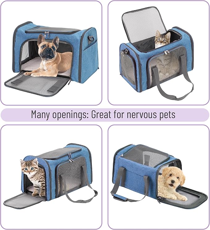 Mr. Pen- Pet Carrier, 17.5" x 11.2" x 11.5", Medium Size, Blue, Portable Travel Carrier for Small Pets, Cats & Small Dogs, Breathable Mesh, Safety Inner Leash, Side Pocket & Padded Shoulder Strap