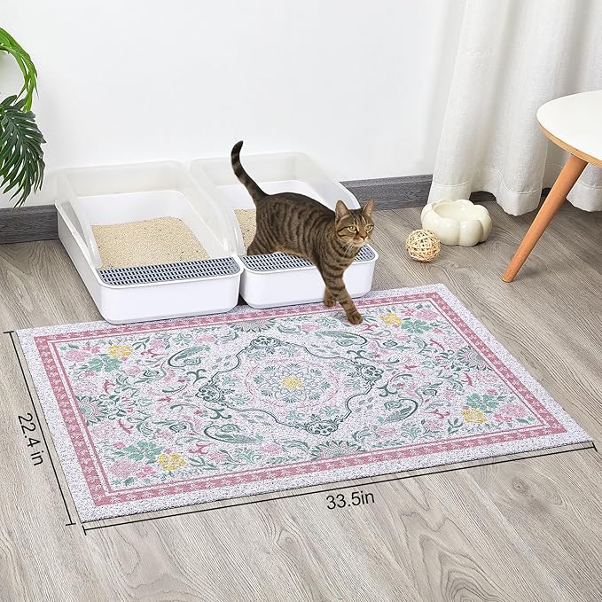 Glittme Cat Litter Mat with Non-Slip Bottom Litter Box Mat 33"X22" Litter Trapping Mat Easy to Clean Washable Cat Food Mat for Kitty,L