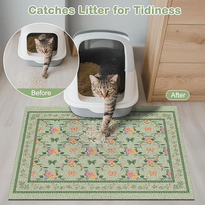 Unicorn Catcher 24x15 inches Cat Litter Mat Non-Slip Bottom Litter Box Mat Urine-Proof Soft Litter Mat for Cats Waterproof Pads Protects Floors Cat Mat for Litter Box