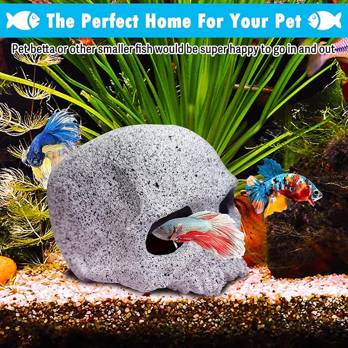 Tfwadmx Aquarium Skull Reptile House Decor Ceramic Head Skeleton Decorations Cave Betta Toys Fish Hideout Stones House for Tank Landscape Decorative Hideout Cave Shelter Shrimp Cichlid Hiding Breeding