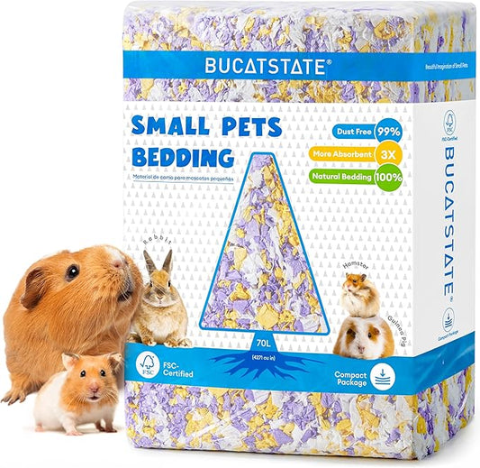 BUCATSTATE Hamster Bedding 70L, Truly 99% Dust-Free Small Animal Paper Bedding Odor Control, Cozy Hamster Litter for Rabbit Rat Syrian Dwarf Hamsters Gerbils (Sunrise Iris)