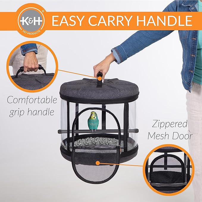 K&H Pet Products Mod Bird Carrier Travel Cage Gray/Clear 17 X 17 X 15.5 Inches